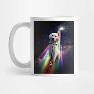 Space Galaxy Dog On Scooter Rainbow Mug